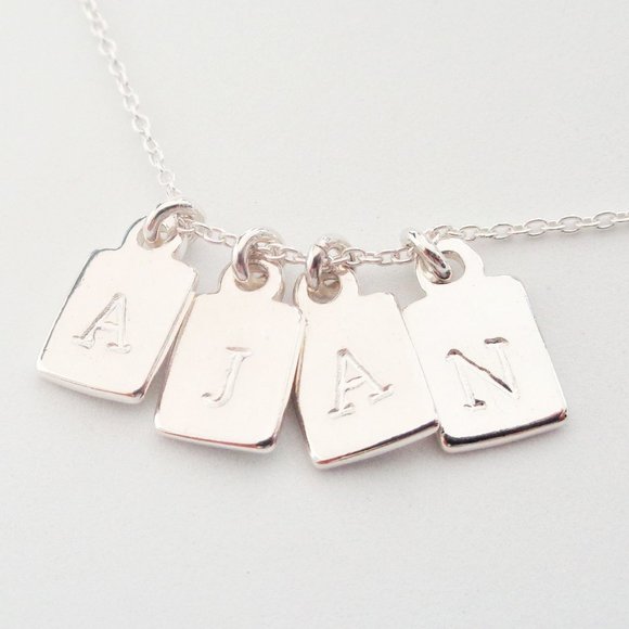 Sterling Silver Mini Dog Tag Personalized Initial Charm Necklace Stamped 925 - Picture 4 of 4